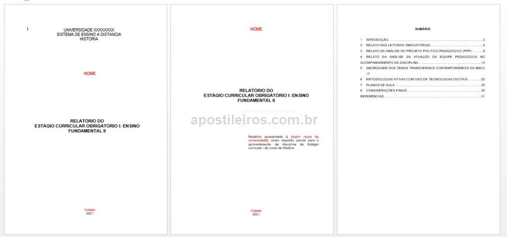 Plano de trabalho dos estágios dos cursos de licenciatura Reformulação