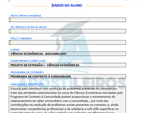 PROJETO DE EXTENSÃO I - CIÊNCIAS ECONÔMICAS