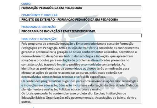 Portfolio Individual - Projeto de Extensão - Formação Pedagógica em Pedagogia