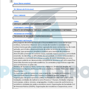 PROJETO DE EXTENSÃO II – SERVIÇOS JURÍDICOS, CARTORÁRIOS E NOTARIAIS