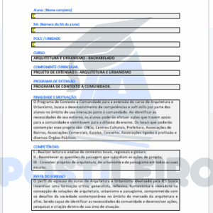 projeto de extensao I arquitetura e urbanismo