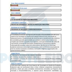 PROJETO DE EXTENSÃO III - GESTÃO DA PRODUÇÃO INDUSTRIAL
