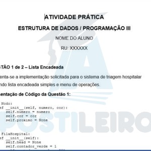 ATIVIDADE PRÁTICA ESTRUTURA DE DADOS / PROGRAMAÇÃO III