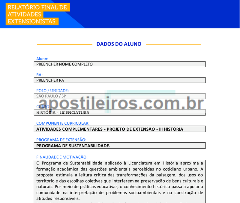 Atividades Complementares - Projeto de Extensão - III História