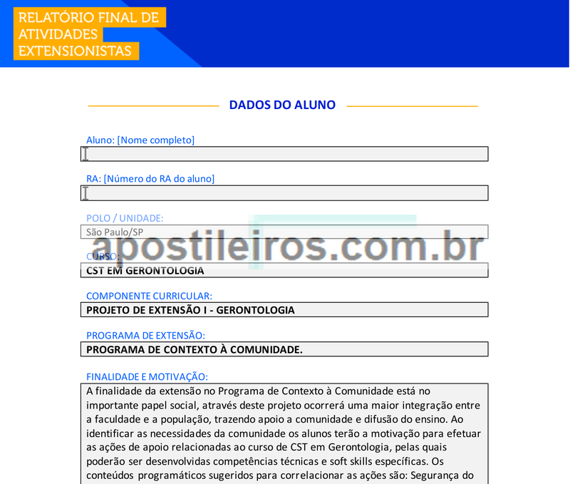 Projeto de Extensão I - Gerontologia