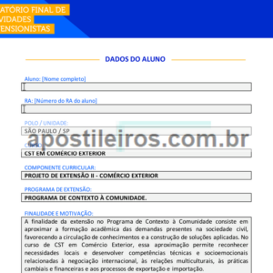Projeto de Extensão II - Comércio Exterior