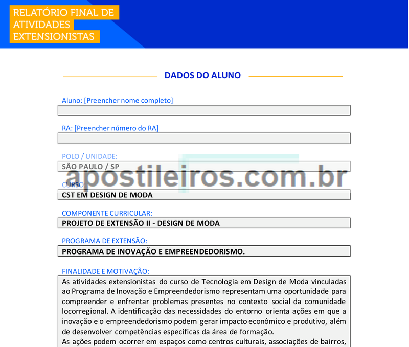 Projeto de Extensão II - Design de Moda