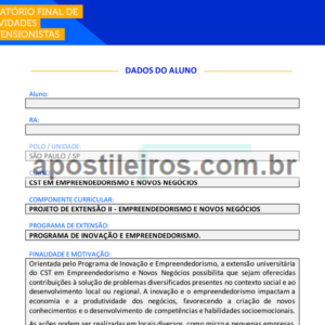 Projeto de Extensão II - Empreendedorismo e Novos Negócios