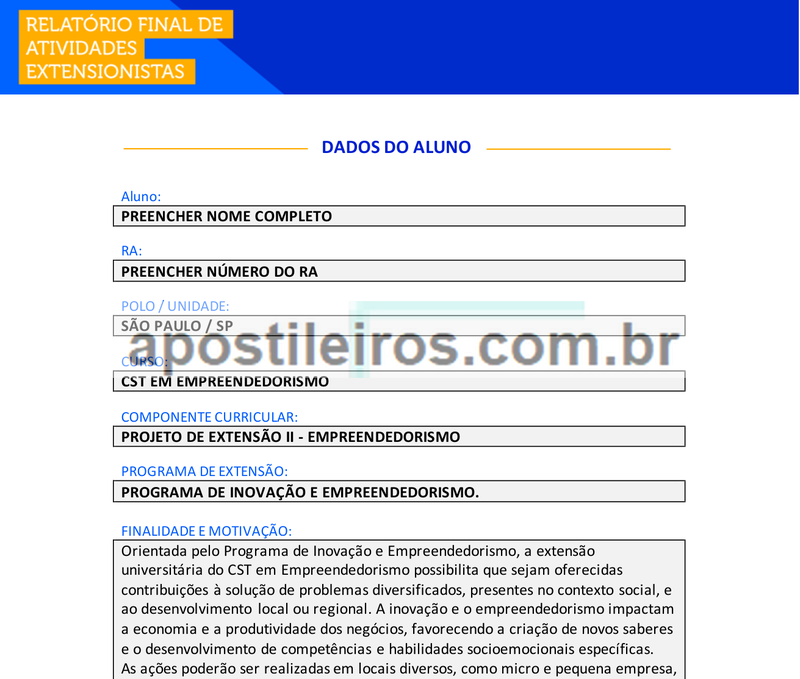 Projeto de Extensão II - Empreendedorismo