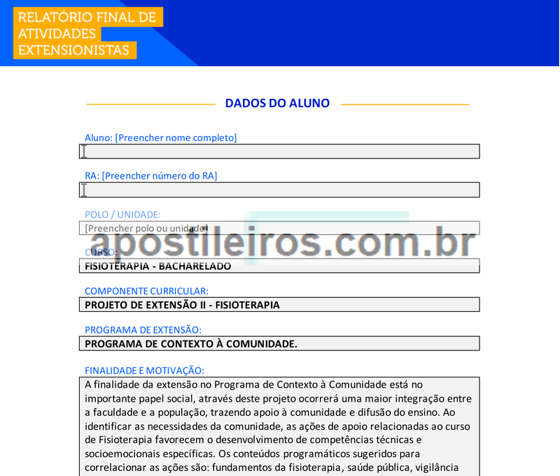 Projeto de Extensão II - Fisioterapia