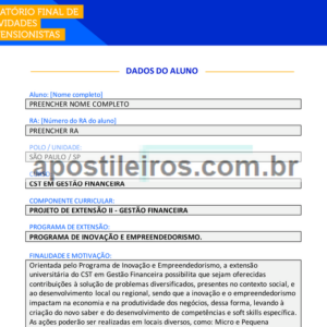 Projeto de Extensão II - Gestão Financeira
