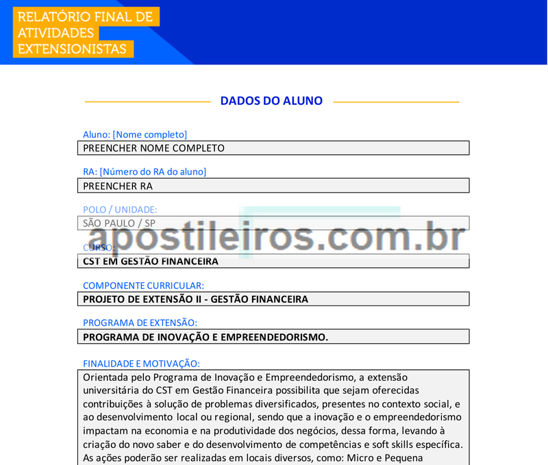 Projeto de Extensão II - Gestão Financeira