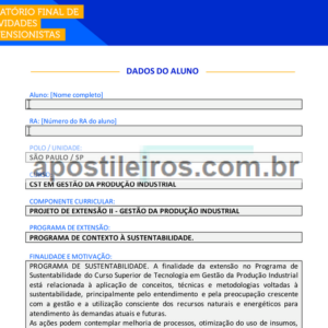 Projeto de Extensão II - Gestão da Produção Industrial