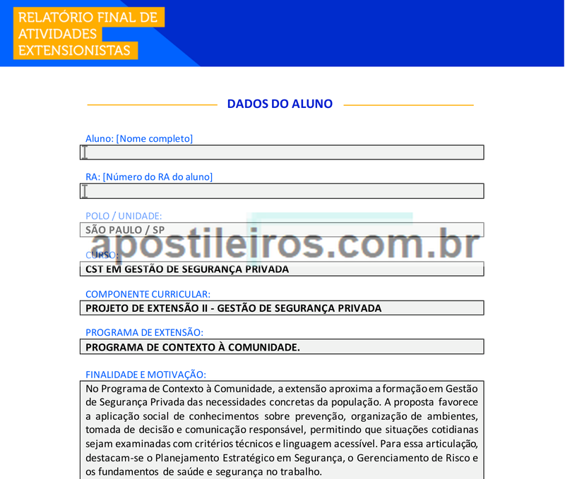 Projeto de Extensão II - Gestão de Segurança Privada