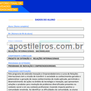Projeto de Extensão II - Relações Internacionais