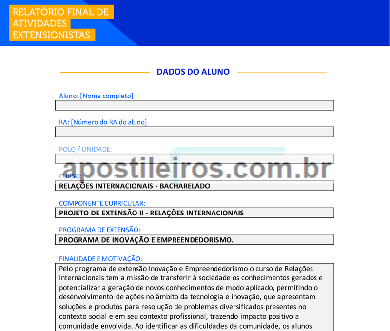 Projeto de Extensão II - Relações Internacionais