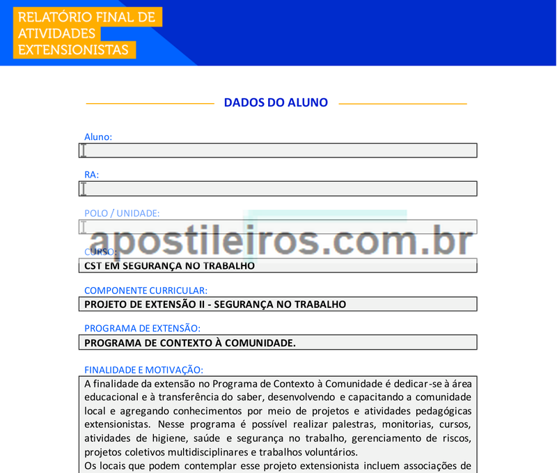 Projeto de Extensão II - Segurança no Trabalho