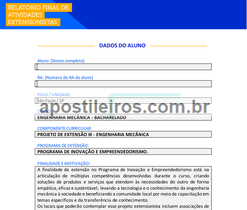 Projeto de Extensão III - Engenharia Mecânica