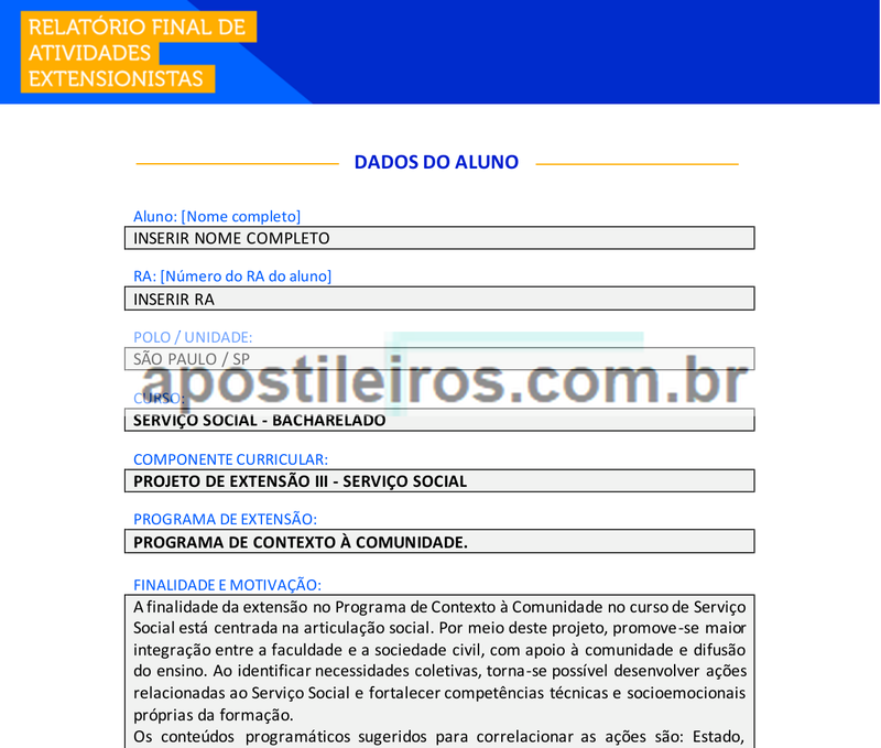 Projeto de Extensão III - Serviço Social