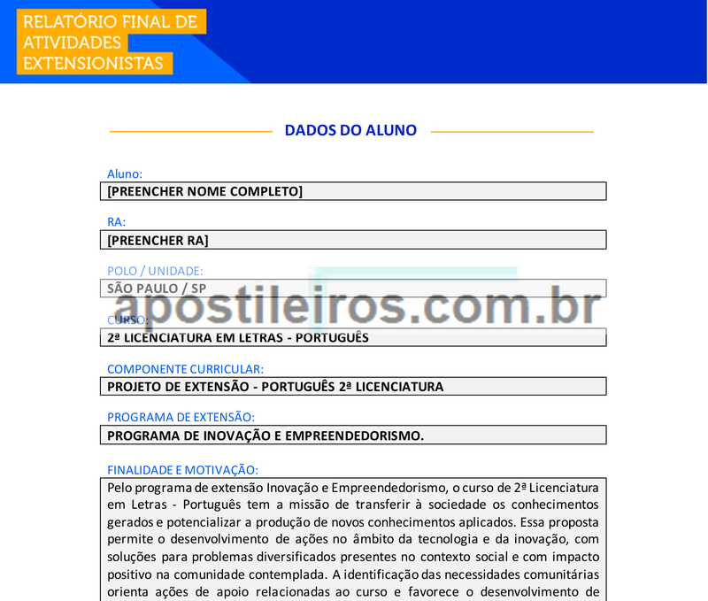 Projeto de Extensão - Português 2ª Licenciatura